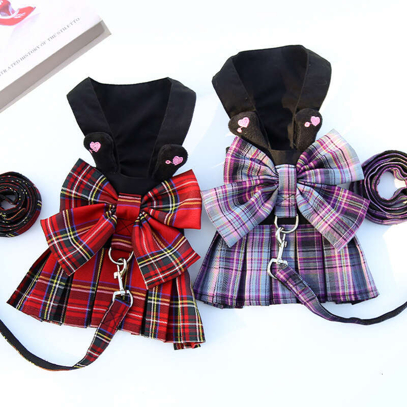 spring autumn pet outfits teddy cat small to medium dog leash chain chestback clothes for walks