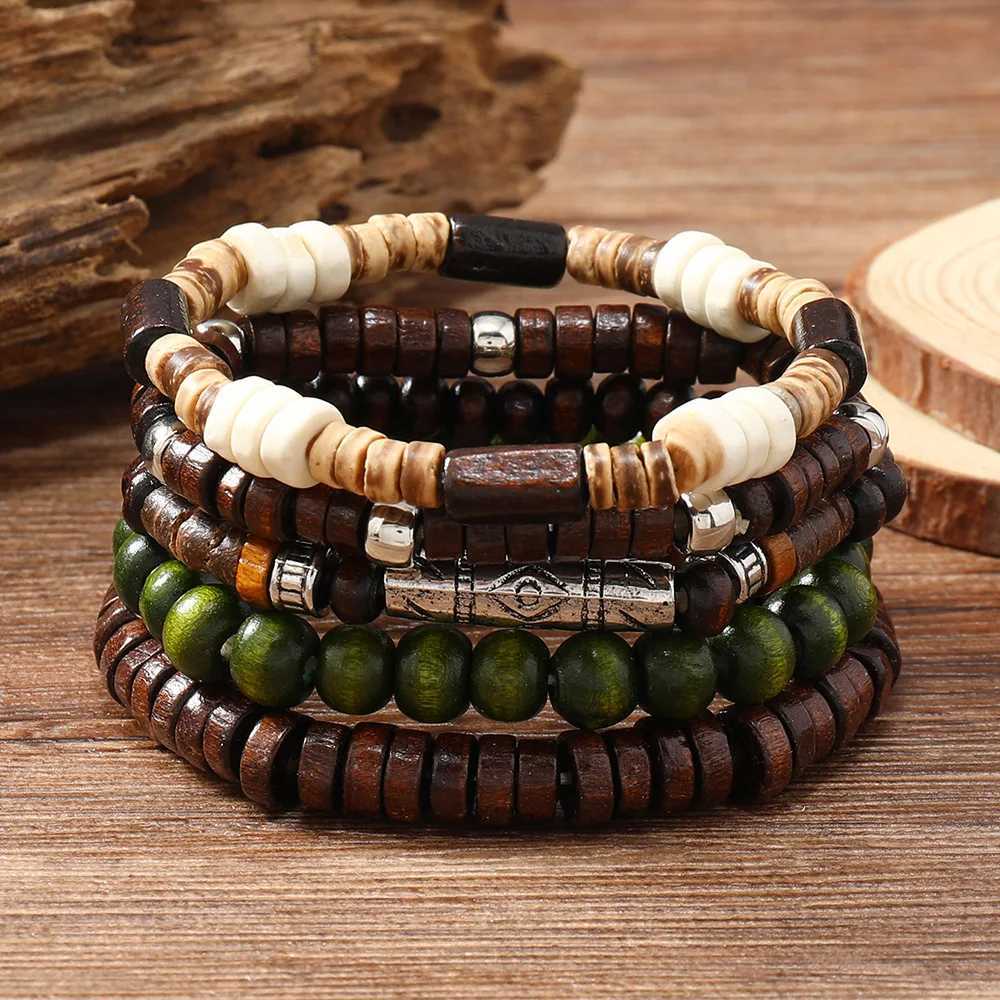 Vintage fashion woven bead bracelet for men vintage and peaceful tree multi-layer bead chain jewelry accessories gifts W241231