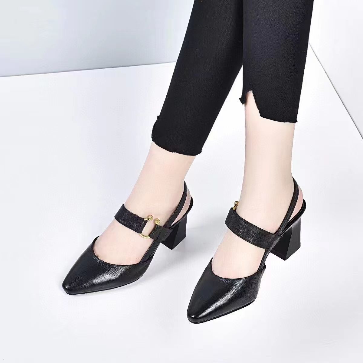 Ddmywed Summer New Back Air Sandals Square Headed Horseshoe Thick High Heels Fashion Casual Leather Women's Shoes Chinese Brand Shoes F1231-25 dd
