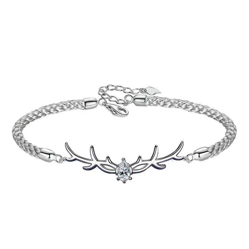 S925 sterling silver bracelet for womens couples original simple deer antler bracelet Christmas gift 925 silver jewelry W241231