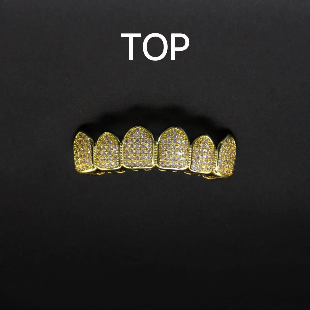 1set Hip Hop Full Iced Out Teeth Gold Plated Dental Grills Tooth Caps Crystal Teeth Caps Halloween Tooth 241226