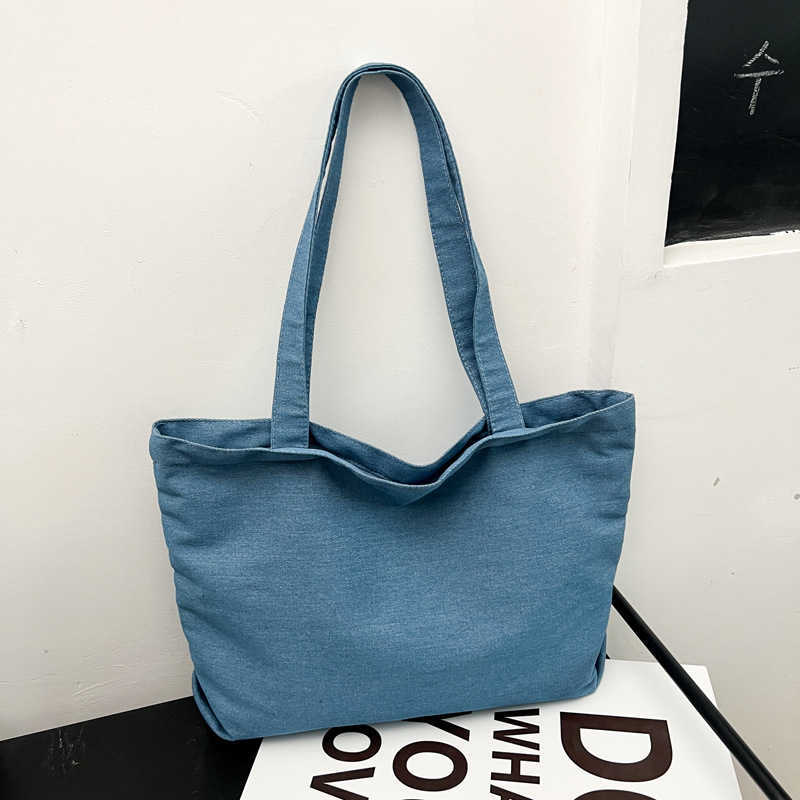 Lightweight denim canvas, simple, fashionable, stylish, casual, solid color, portable, women's large capacity single shoulder tote bag 241231