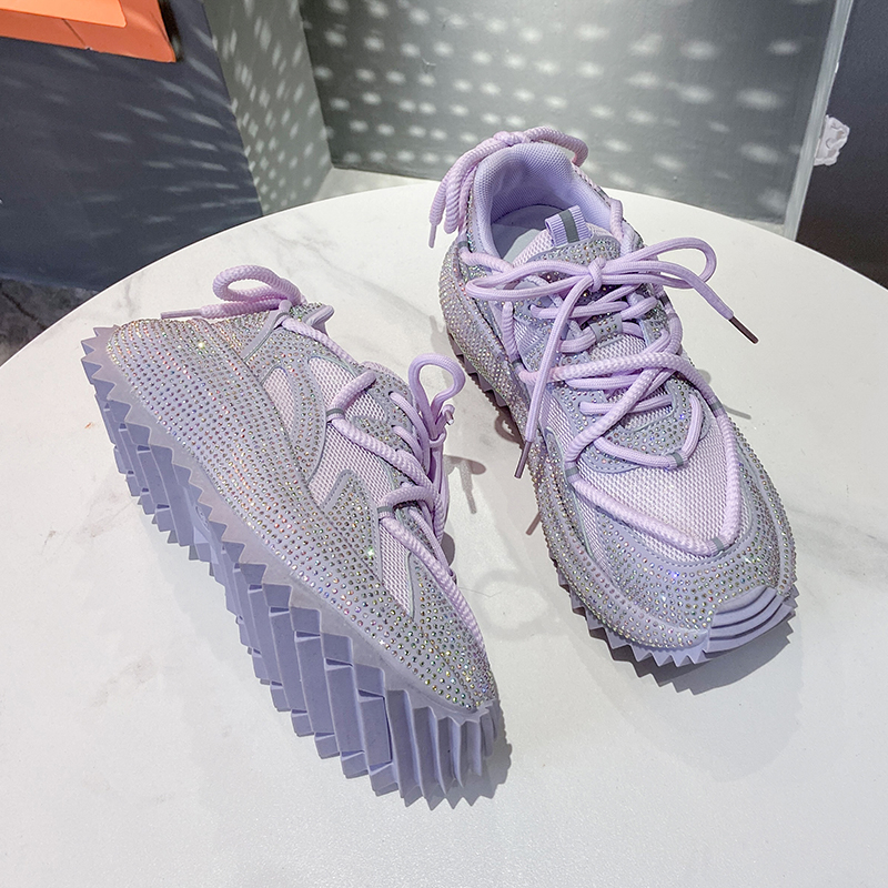 Women Shiny Rhinestones Shoes Four Seasons Casual Sneakers Women Stylish Sport Shoes Lace-Up Platform Luxury Shoes Designer anti slip running shoes za