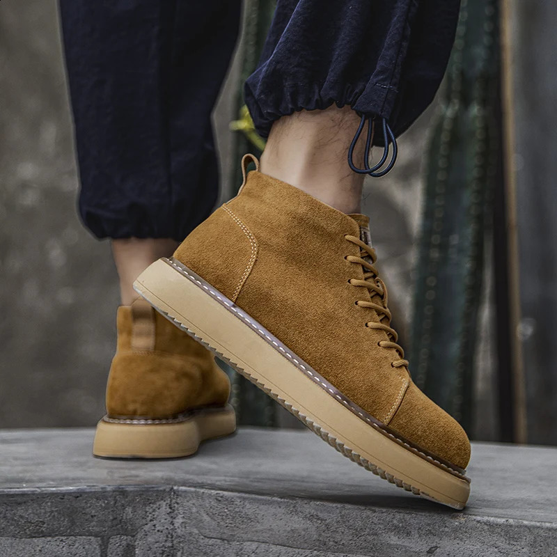 British Style Men Genuine Leather Boots Casual Antiskid Outdoor Oxfords Shoes Vintage Classcis Round Toe Boots Lace-up Boots 241231