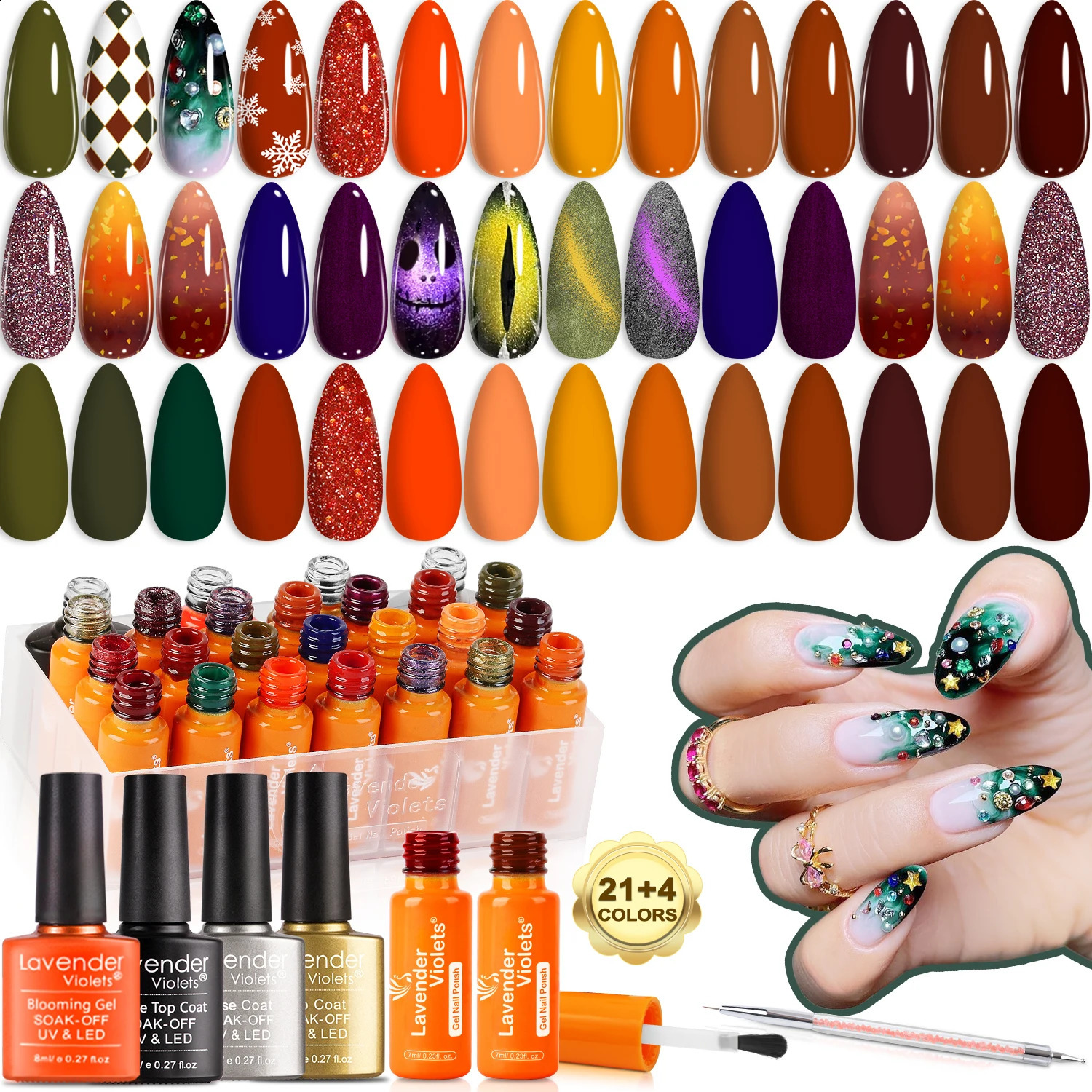 26pcs Gel Nail Polish Kit 21 Christmas Colors and Blooming Gel Base Coat Glossy Matte Top Coat for Nail Art Women Gift Set 241230