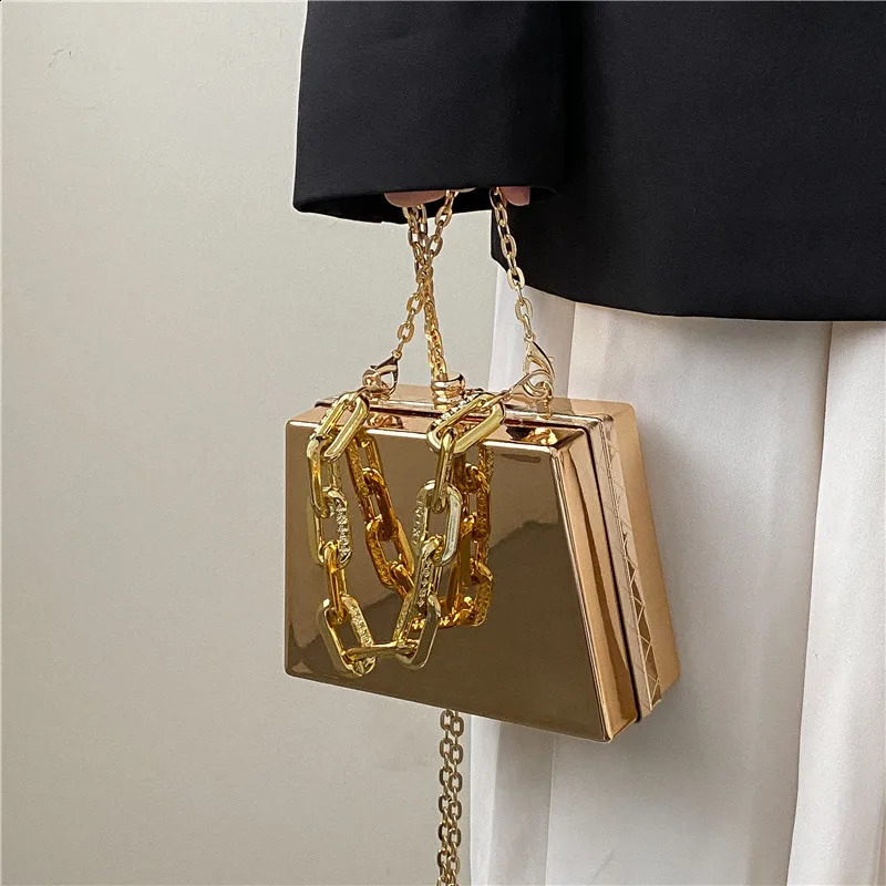 Metal Bag Gold Silver PVC Box Shoulder Bag Party Evening Clutch Bag Chain Crossbody Bags Purses and Handbag 241231