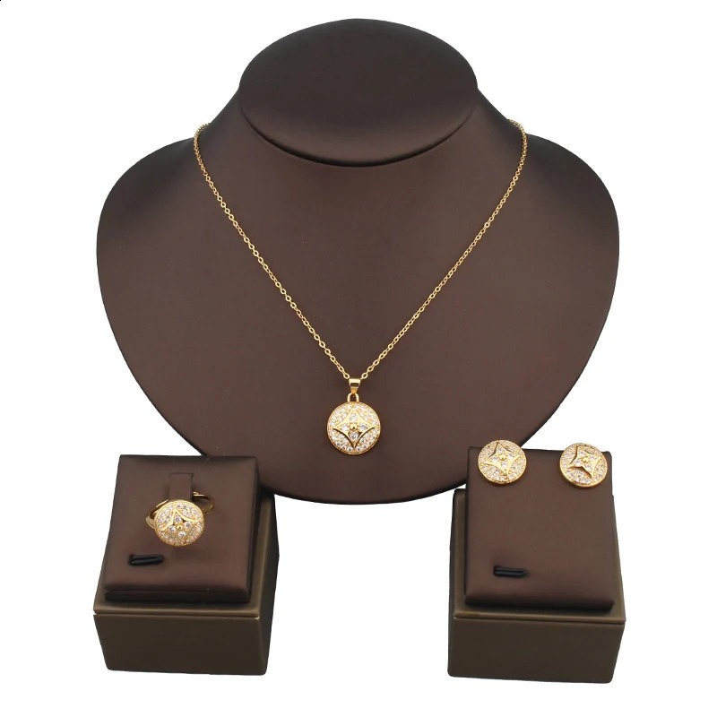 European and American Fashion Stars Steel Micro-Inlaid Zircon Necklace Earrings Ring Retro Suit 241226