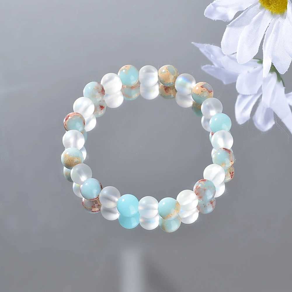 1 Aura Quartz and Ocean Charm Bead Bracelet - Neutral Style - Biomimetic Crystal Jewelry - Bringing Richness - Prosperity W241231