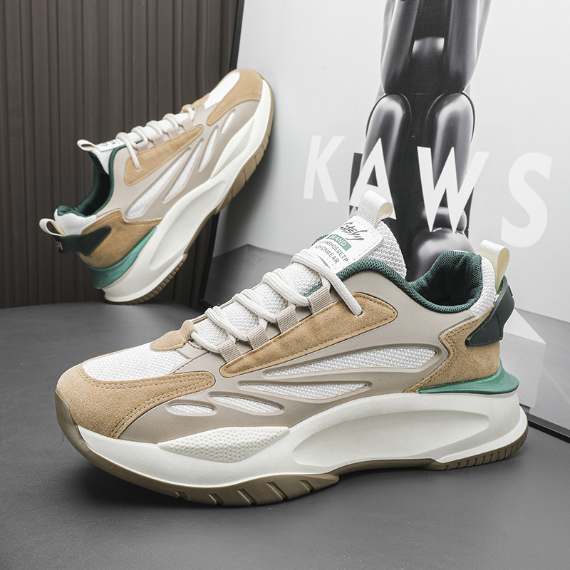 Men Sports Thick Sole Chunky Shoes Fashion Trendy Simple Casual Style Versatile Running Training Retro Triple Black Beige fashion