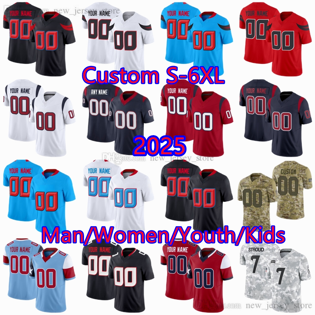 Custom DIY 12 Nico Collins Jersey Football 24 Derek Stingley 1 Stefon Diggs 5 Jalen Pitre 15 Ka'imi Fairbairn Jerseys Stitched S-6XL any name any number Man Women Kids
