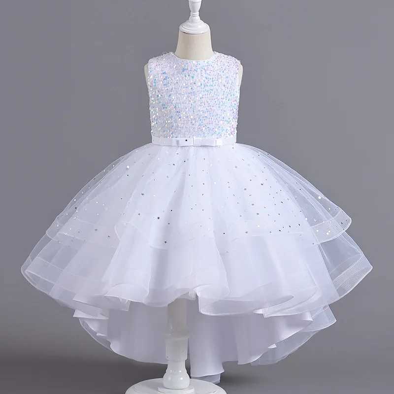 New Flower Princess Sparkling Baby Wedding Christmas Par Tail Dress Birthday Par Wedding Flower Girl Sweet and Cute Dress W241231