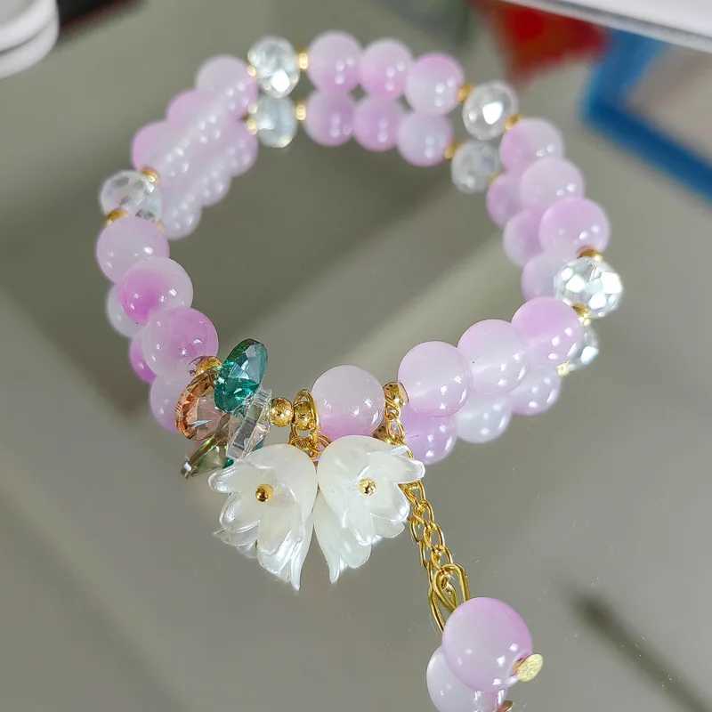 Tren Lily of The Valley Flower Bracelet Womens Fashion Colored Crystal Bead Bracelet Girls Party Wedding Jewelry Gift W241231
