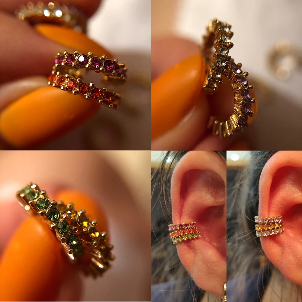 2024 Arrival Multicolor CZ Crystal Ear Cuff Stackable C Shaped Clips No Pierced Cartilage Earring for Women Earcuffs 241225