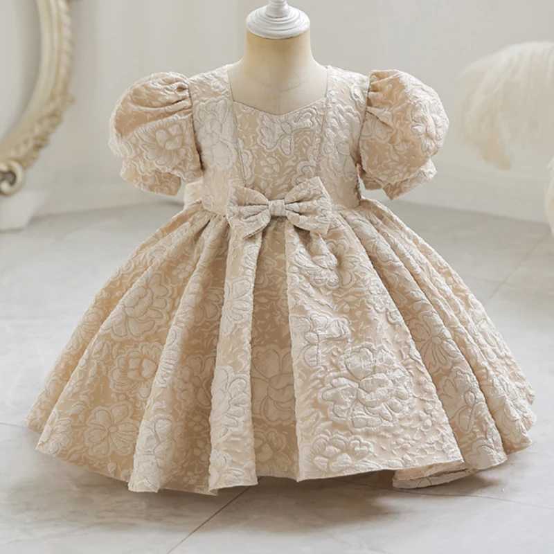 New Bubble Sleeve Girls First Year Wedding Dress Flower Girls Birthday Dress Bow Cute Fluffy Dress W241231