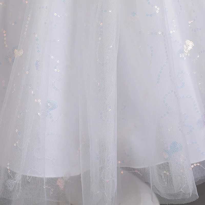 Girl Summer Short distance Puffed Sleeve Court Slender Princess Dress Pure White Dress Flower Children Piano Performance #c551 W241231