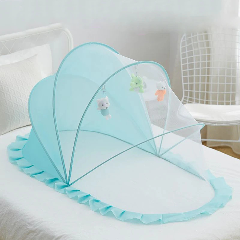 Baby Bed Infant Mosquito Nets Foldable with Cotton Pillows Portable Folding Baby Bedding Crib Netting 241227