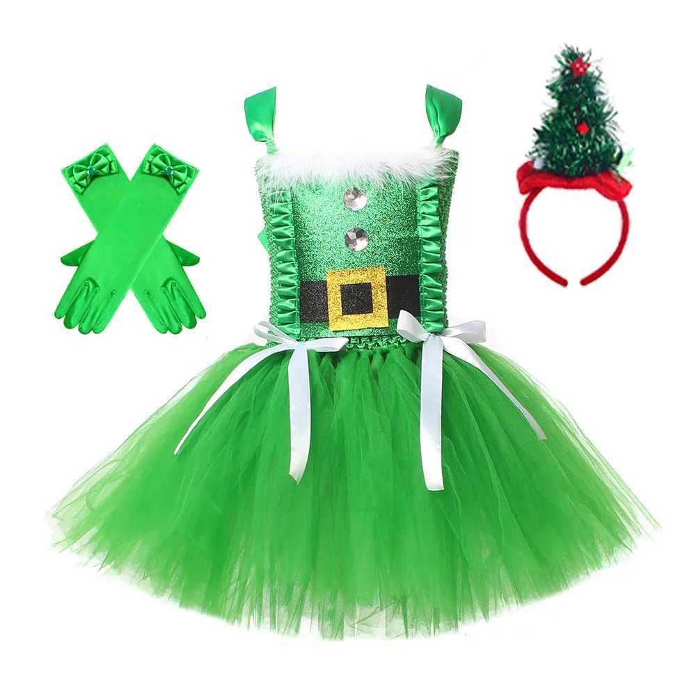 Sparkly Christmas Elf Tutu Girls Dress Santa Claus Childrens Clothing Halloween Clothing Childrens Christmas Clothing W241231