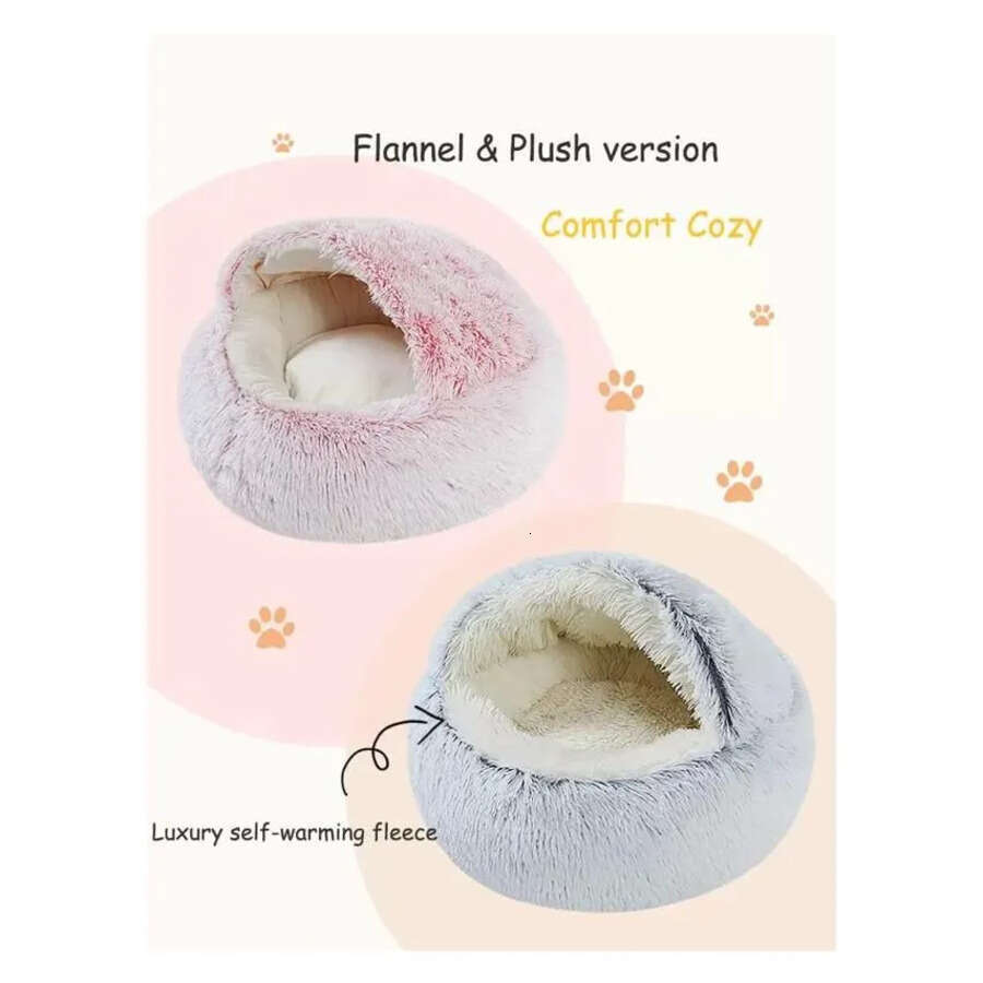 Dog Large Bed Round Donut Calming Cat Beds Anti Anxiety Cave With Hooded Blanket For Warmth And Security S