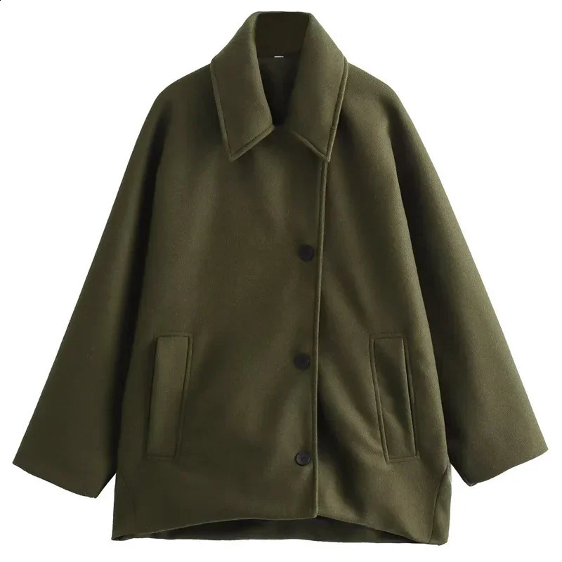 TRAF Womens Jacket Outerwears WOOL Blends Coats Autumn Winter Short Winds Women Tweed Suede Jackets Wool Coats and Mixtures 241230