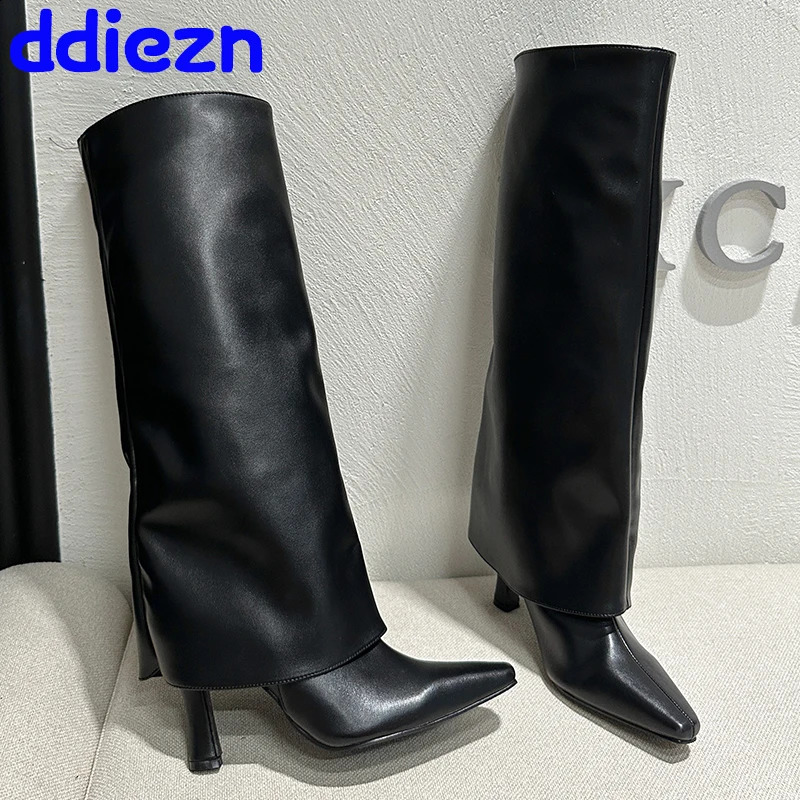 Ladies Modern Knee High Heels Boots Autumn Spring Fashion Slip On Female Pumps Footwear Shoes Long Women Western Boots 241231