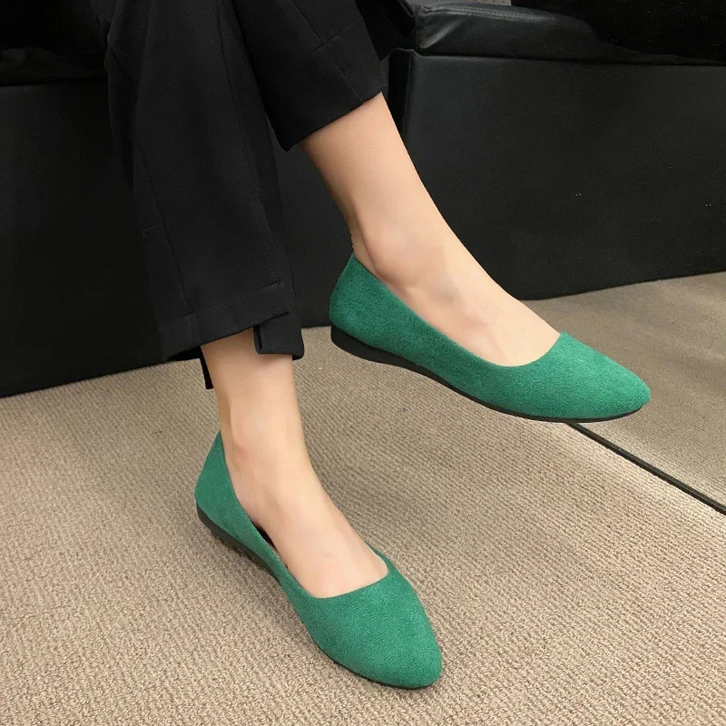 2024 Style Women Flats Slip on Flat Shoes Candy Color Woman Boat Black Loafers Faux Suede Ladies Ballet 241225