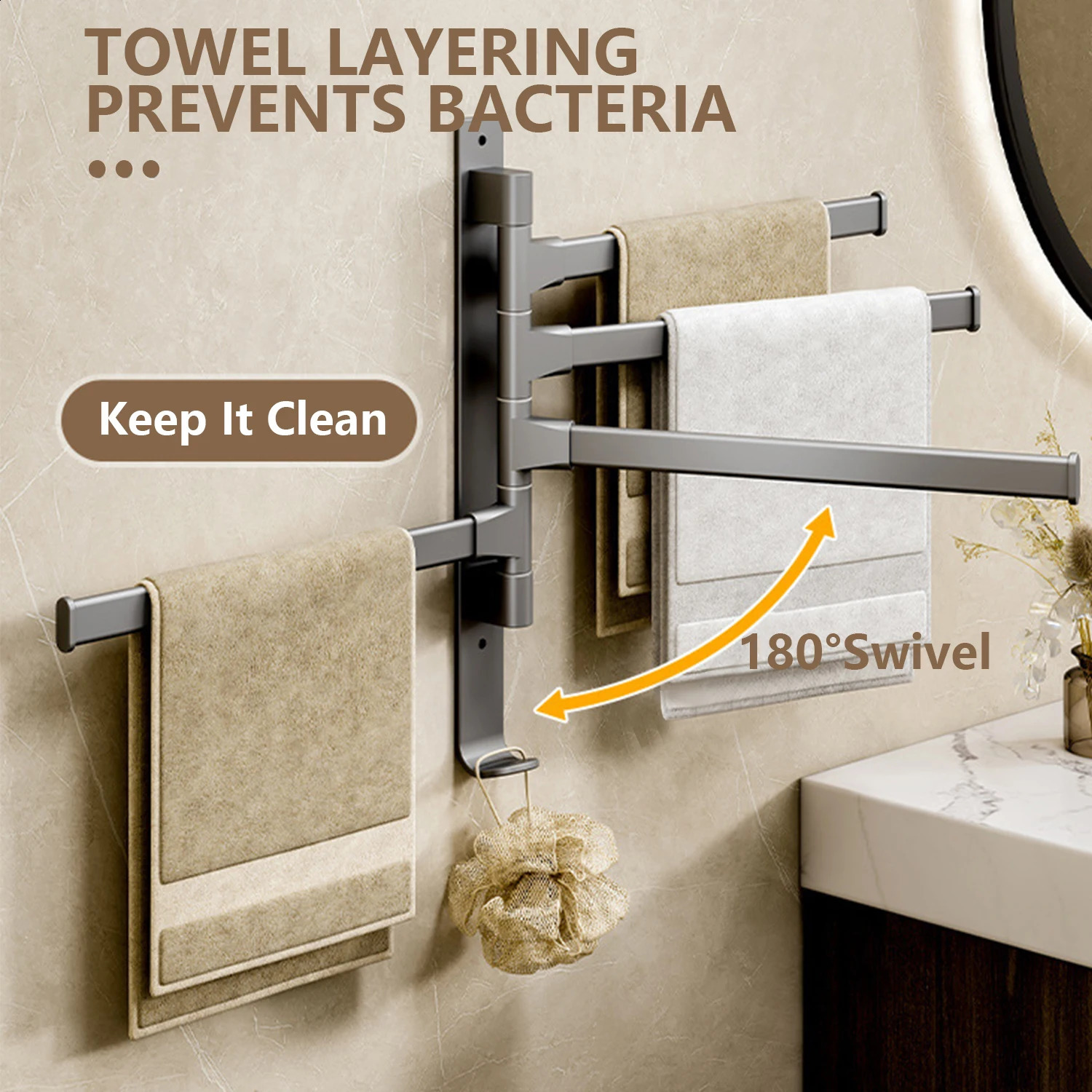 Bathroom Towel Rack Rotatable Towel Holder Space Aluminum 1/2/3/4/5-Bar Towel Hanger Kitchen Hanging Wall Mounted 241230