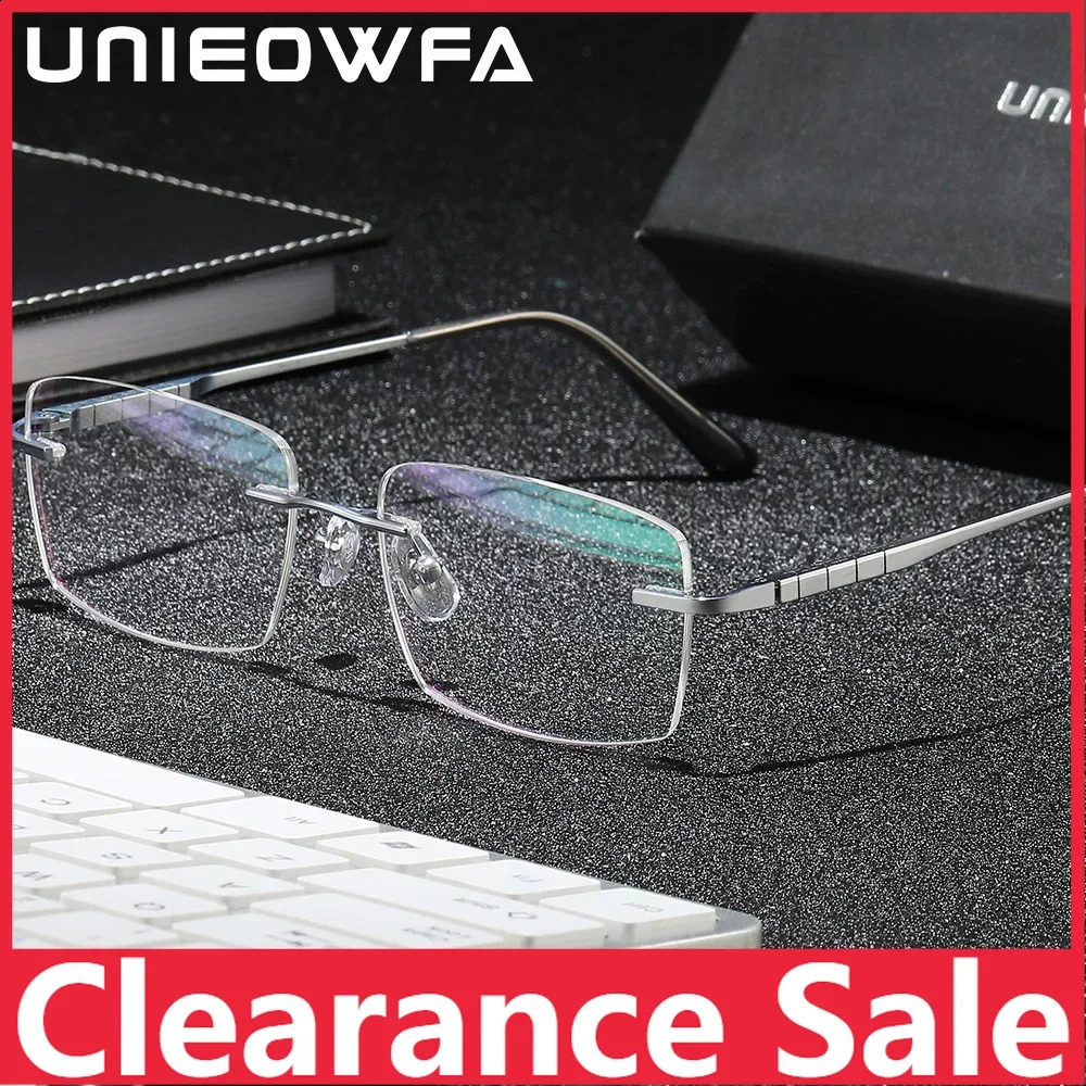 UNIEOWFA Pure Rimless Glasses Frame Men Optical Prescription Eyeglasses Frame Male Myopia Rectangle Eyewear 241230