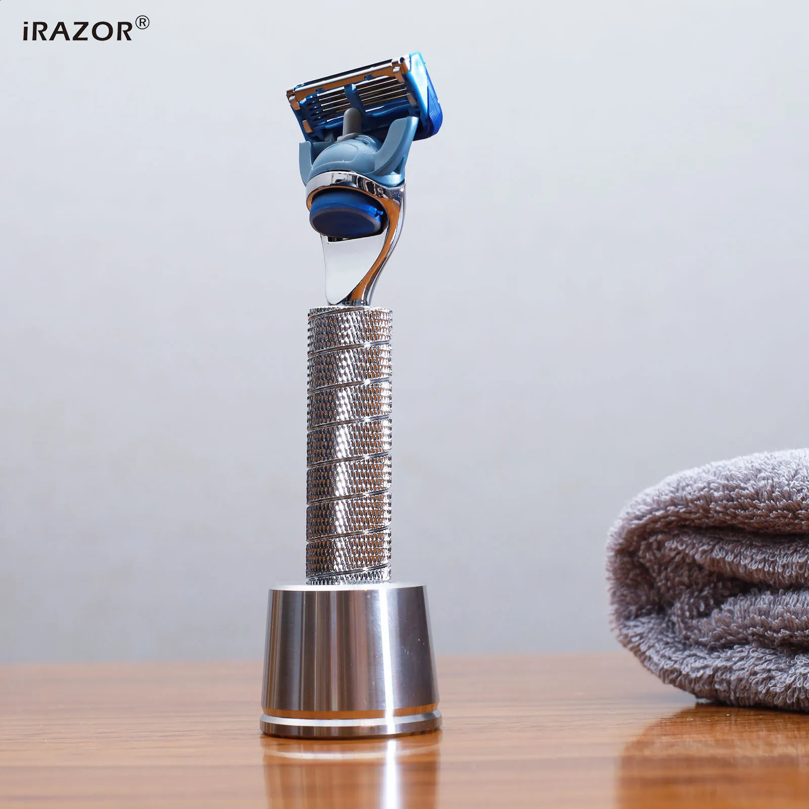 iRAZOR Classic F5 5-Edges Fusion Razor Kit Wet Manual Shaver Barber Grooming Tool for Men with Stainless Steel Stand Holder 241230