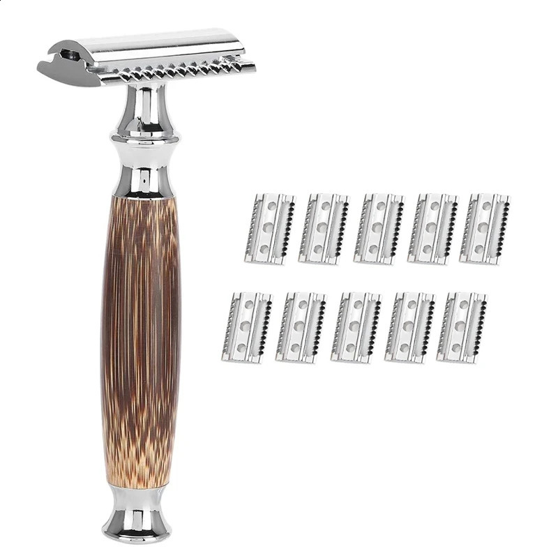 1 Set Classic Bamboo Handle Safety Razor Manual Double Edge Shaving Barber Razors T-Shaped Razor Kit For Men 241230