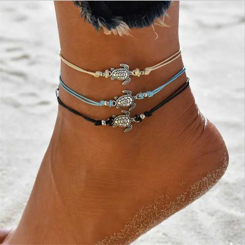 ZRM Fashion Retro Turtle Anklet Dual purpose 3-color Handmade Anklet Beach Leather Rope Anklet Jewelry W241231