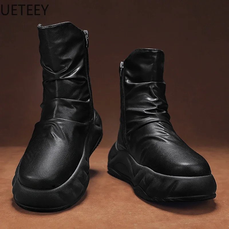 Men Boots High Boot Thickening Lace-up High Tops Hard-wearing Model UETEEY Thick Bottom Fashion Vintage Winter Boot 241231