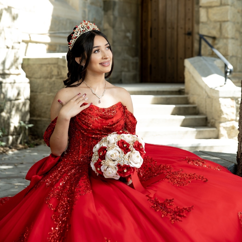 Red Quinceanera Dresses Ball Gown Off The Shoulder Sequin Applique Lace Beading Bow Tull Party Birthday Sweet 16 Vestido De 15 Anos