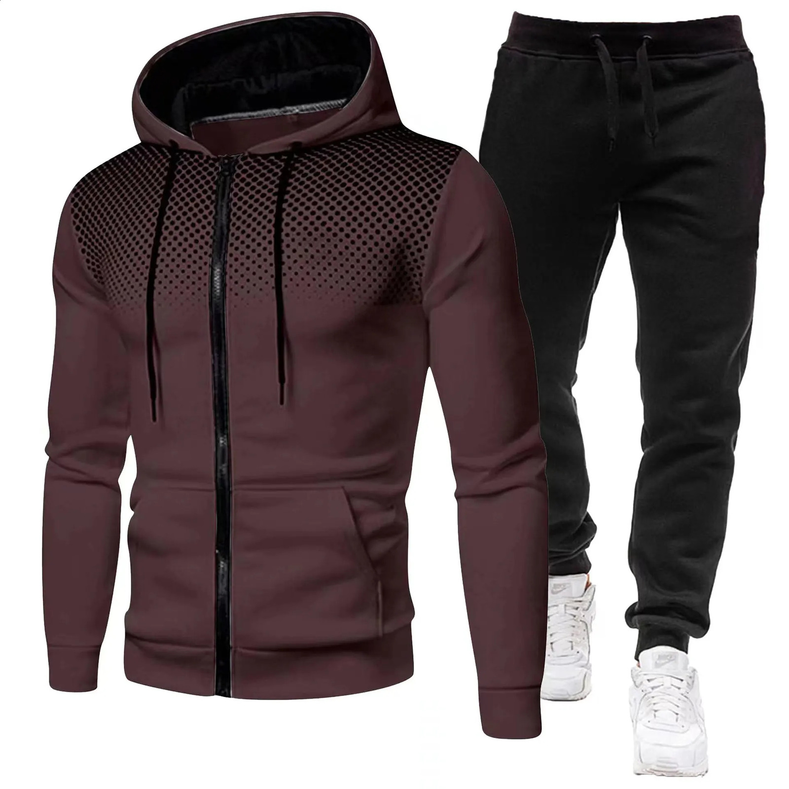 Fashion Print Tracksuit for Men Zipper Hooded Sweatshirt and Sweatpants Two Pieces Suits Male Casual Fitness Jogging Sports Sets 241224