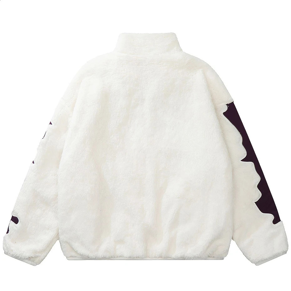 Hip Hop Fleece Fuzzy Jacket Embroidery Skull Skeleton Bones Patch Lambswool Fuzzy Fluffy Coats Harajuku Thick Warm Jackets 241225