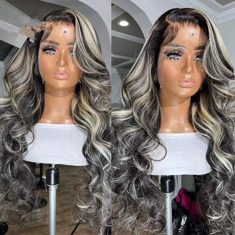 Wavy Gray lace wigs human hair 5x5 hd lace raw virgin side part human hair silver grey salt and pepper long gray hand made silk closure black mixed wh