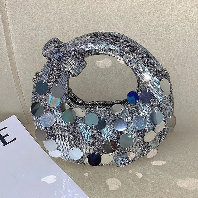 Mini Half moon Evening Clutch Party Bags For Women Handbag 2025 In Fashion Sequins Chain Shoulder Crossbody 241231