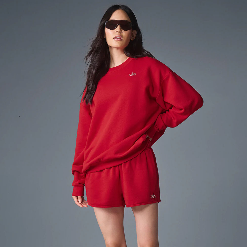 Women Sportswear Plush Sweatshirt Winter Long Sleeve Rib Round Neck Loose Hoodies Exquisite Embroidery Casual Tops