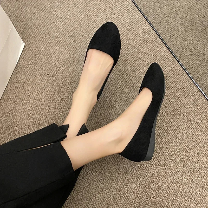 2024 Style Women Flats Slip on Flat Shoes Candy Color Woman Boat Black Loafers Faux Suede Ladies Ballet 241225
