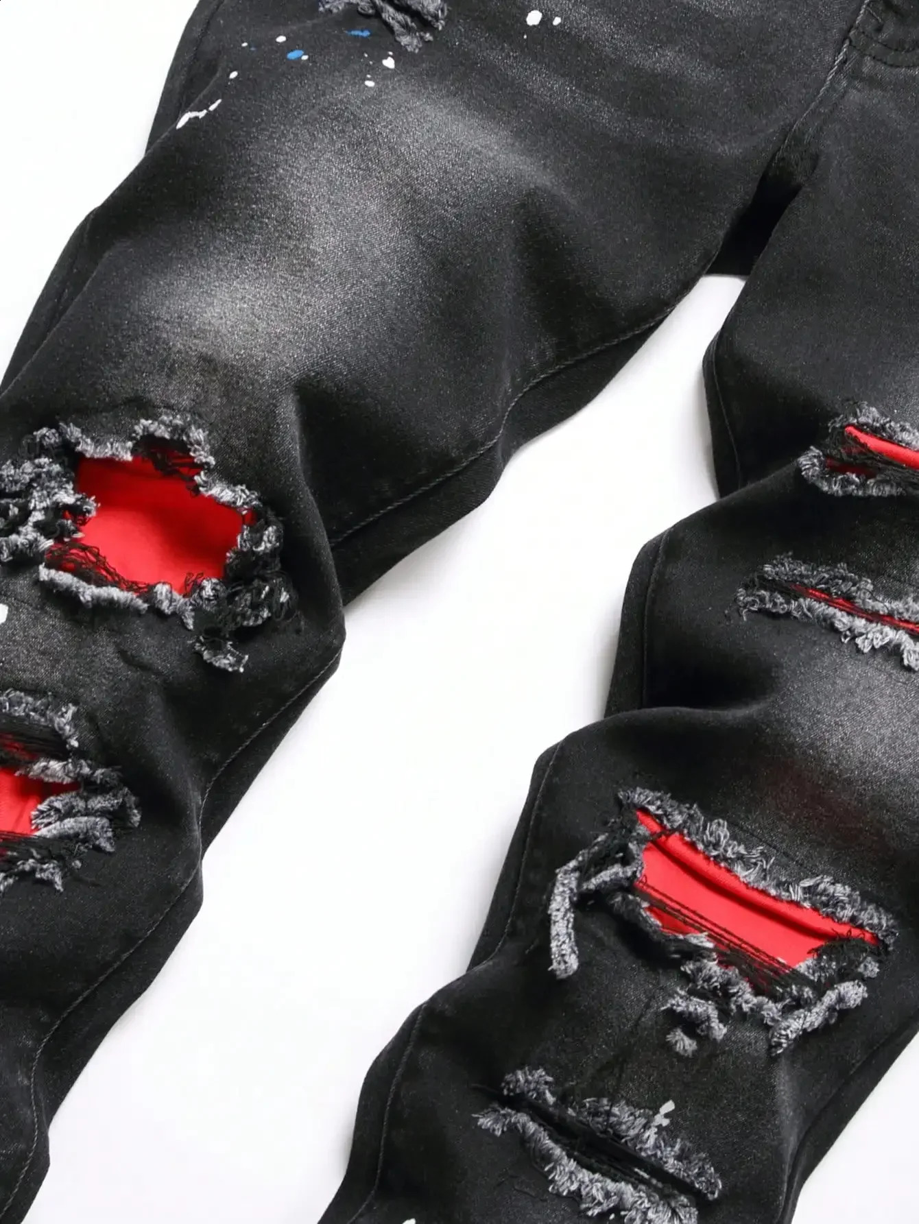 Men y2k Stretchy Skinny Denim Jeans For Men Casual pants Ripped Patchwork Hole Slim Fit Denim Hip Hop Black Straight Trousers 241230