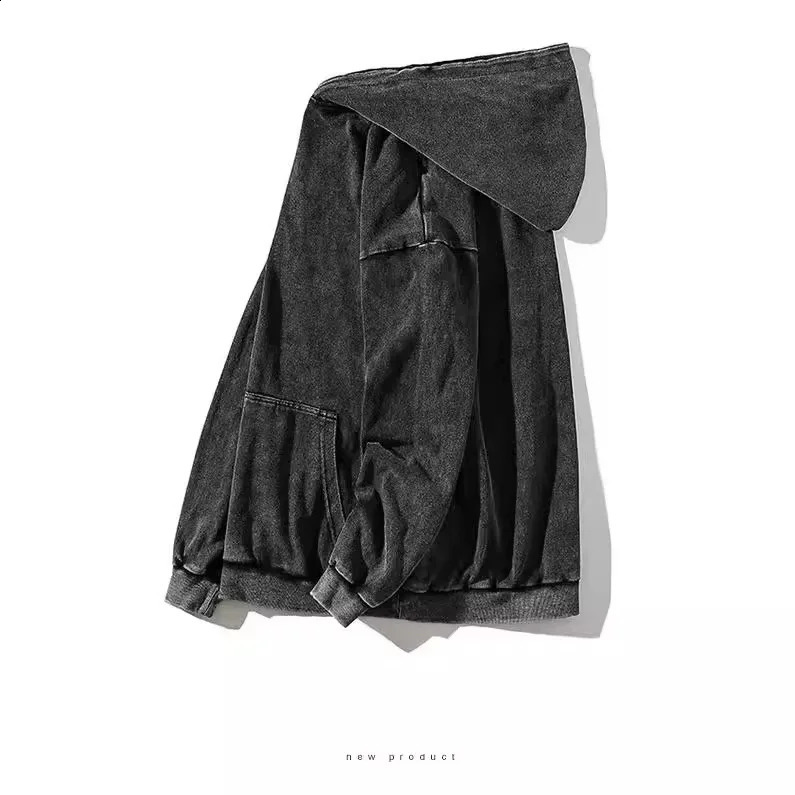 Men Washed Pure Cotton To Do Old Hoodie Mens Instagram Fashion Retro Spring and Autumn European and American Coat 241230