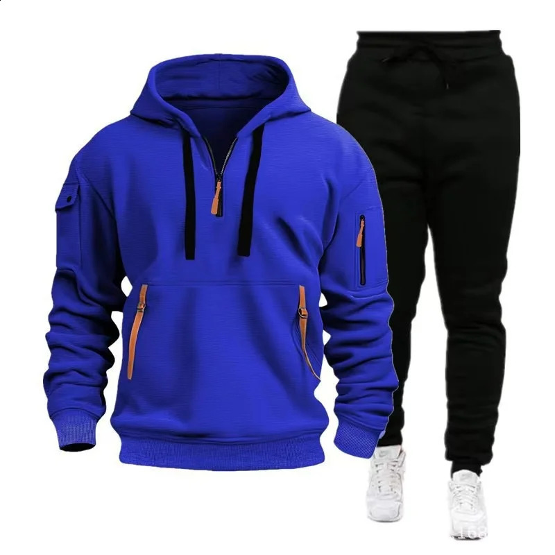 2024 Mens Fashion Casual Zipper Tracksuits Outdoor Fitness Jogging Hooded Sets Sports Hoodie Pants Suit Clothing 241224