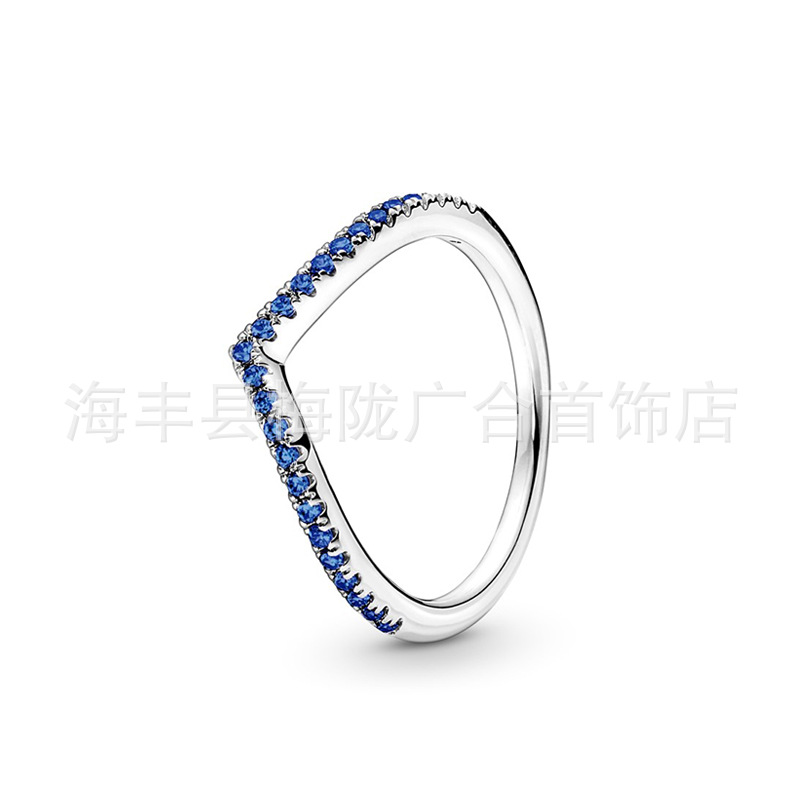 925 Sterling Silver New Fashion Women's and Men Sparkling Blue Wishing Bone Designer Ring Suitable for Europe and America gift with box