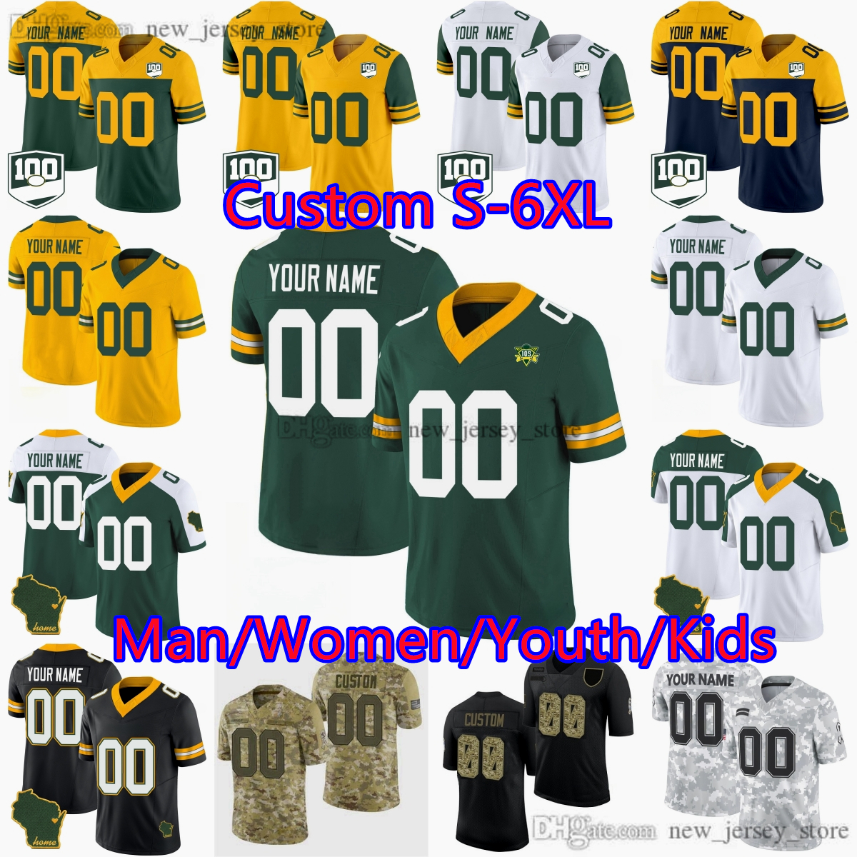 Custom DIY Football 10 Love Jersey S-6XL Stitch 92 Reggie White 33 Williams Jayden Reed Christian Watson Edgerrin Cooper Kenny Clark Lukas Van Ness Malik Willis