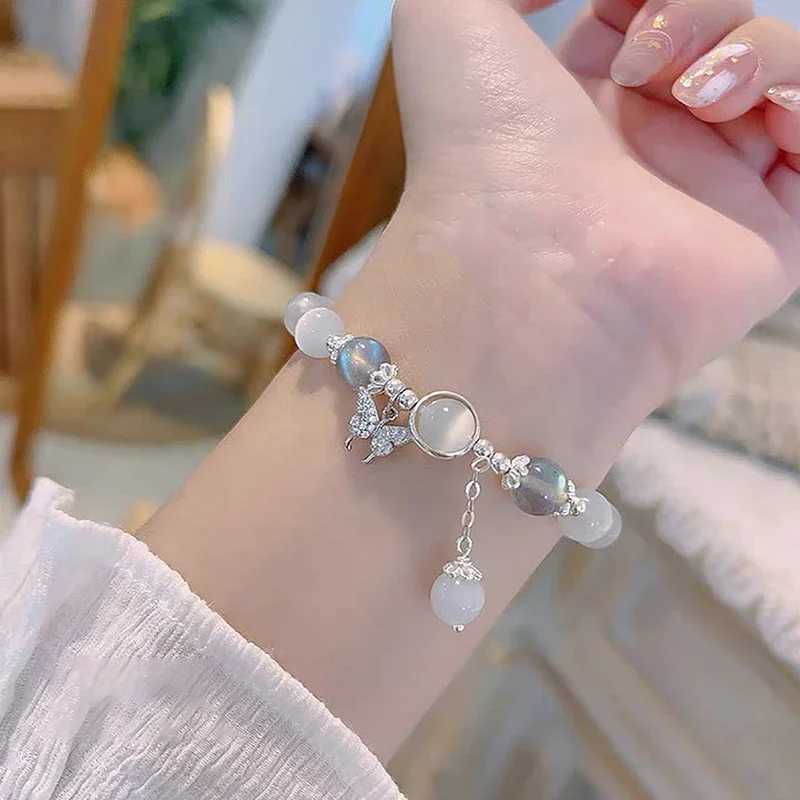 Glass Protein Stone Sea Blue Treasure Moonlight Crystal Bracelet Light Luxury Elastic Bracelet Womens Jewelry Accessories W241231