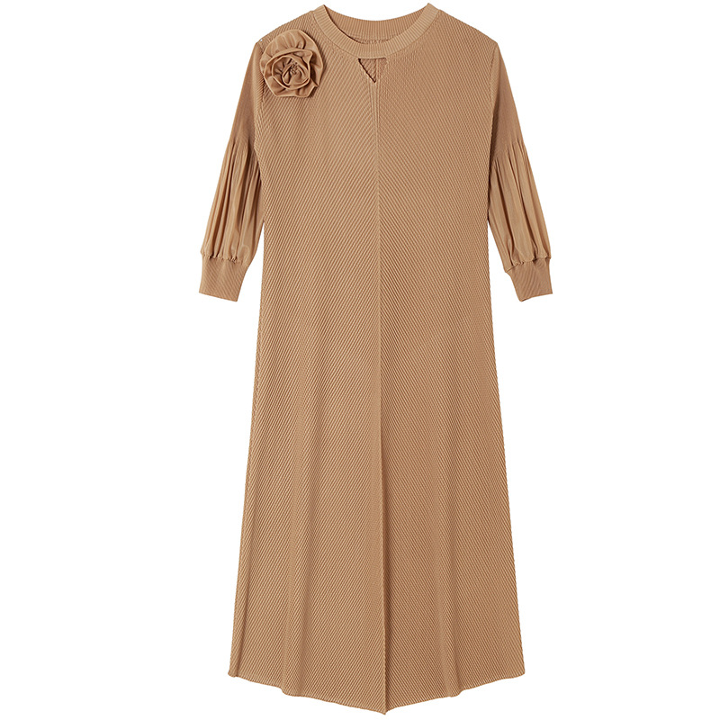 (59) Robe des femmes de style vacances avec poignets et corsage, jupe en bord de mer plissée lâche avec atmosphère