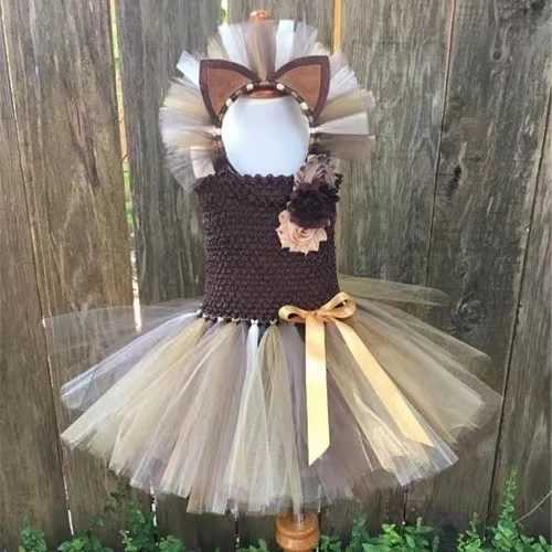 Jungle Lion Par Dress Girl Childrens Animal Halloween Costume with wrist and ankle cuffs Princess Birthday Tutus Childrens Costume W241231