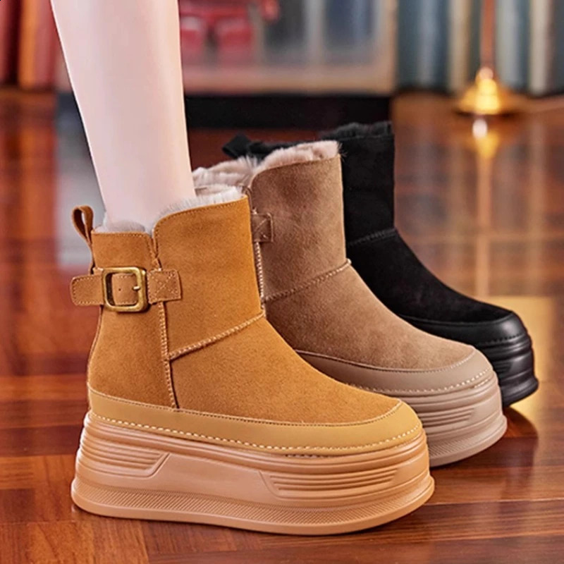Winter Outdoors High Quality Suede Platform Women Boots Hidden Heels Warm Womens Ankle Booties Botines De Mujer 241231