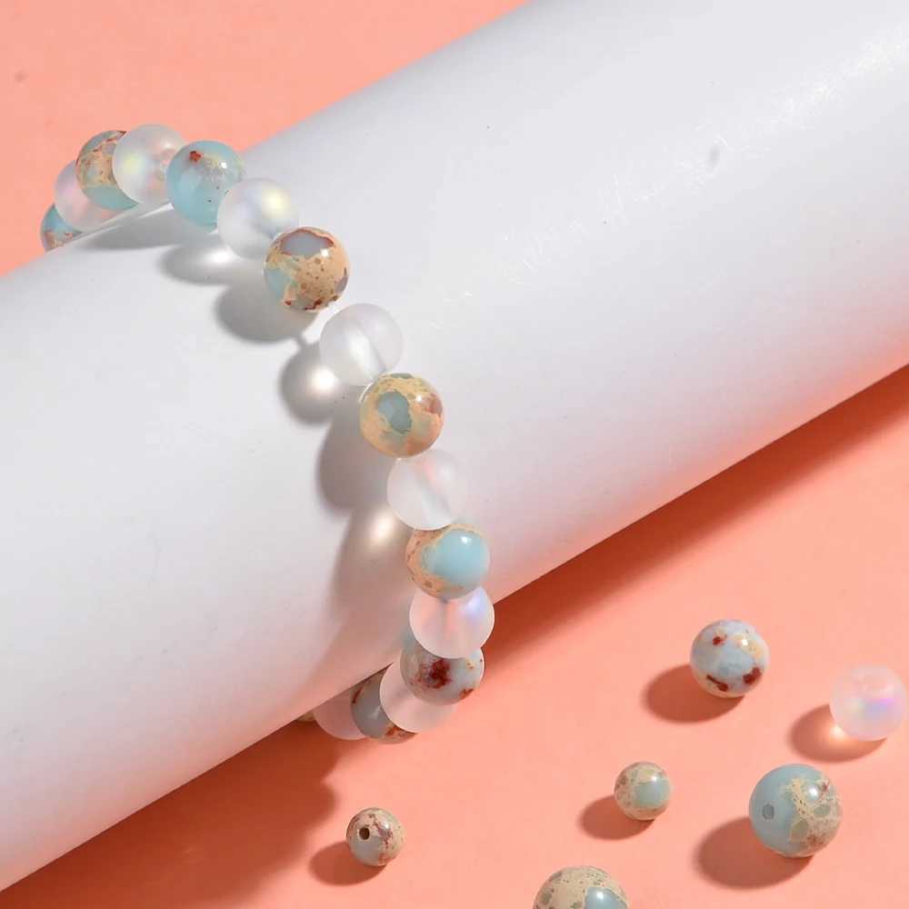 1 Aura Quartz and Ocean Charm Bead Bracelet - Neutral Style - Biomimetic Crystal Jewelry - Bringing Richness - Prosperity W241231