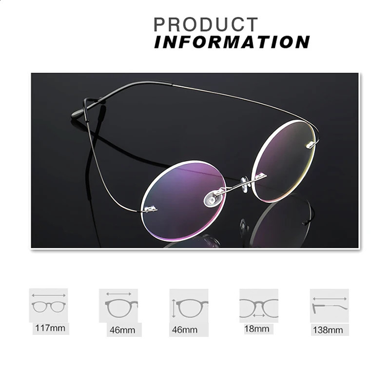 Steve Jobs Star Style Ultra-light Memory Rimless Round Myopia Eyeglasses Optical Glasses Frame Men Women Eyewear A1 241230