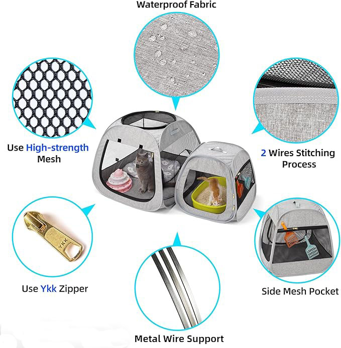 Portable Cat Playpen, Trapezoidal Design for Better Standing, Foldable Pet Tent for Indoor and Outdoor Use of Kitten and Puppy, Dog Play Enclosure, Ca